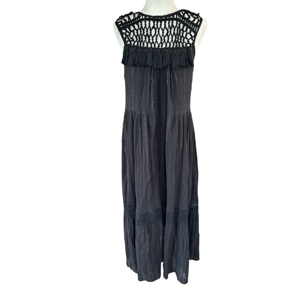 Anthropologie Maeve Abilene Dress Womens‎ Small Black Boho Midi Whimsigoth Retro